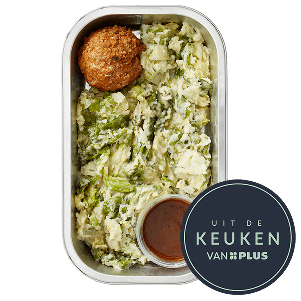 Uit de keuken van PLUS Andijvie stamppot met gehaktbal