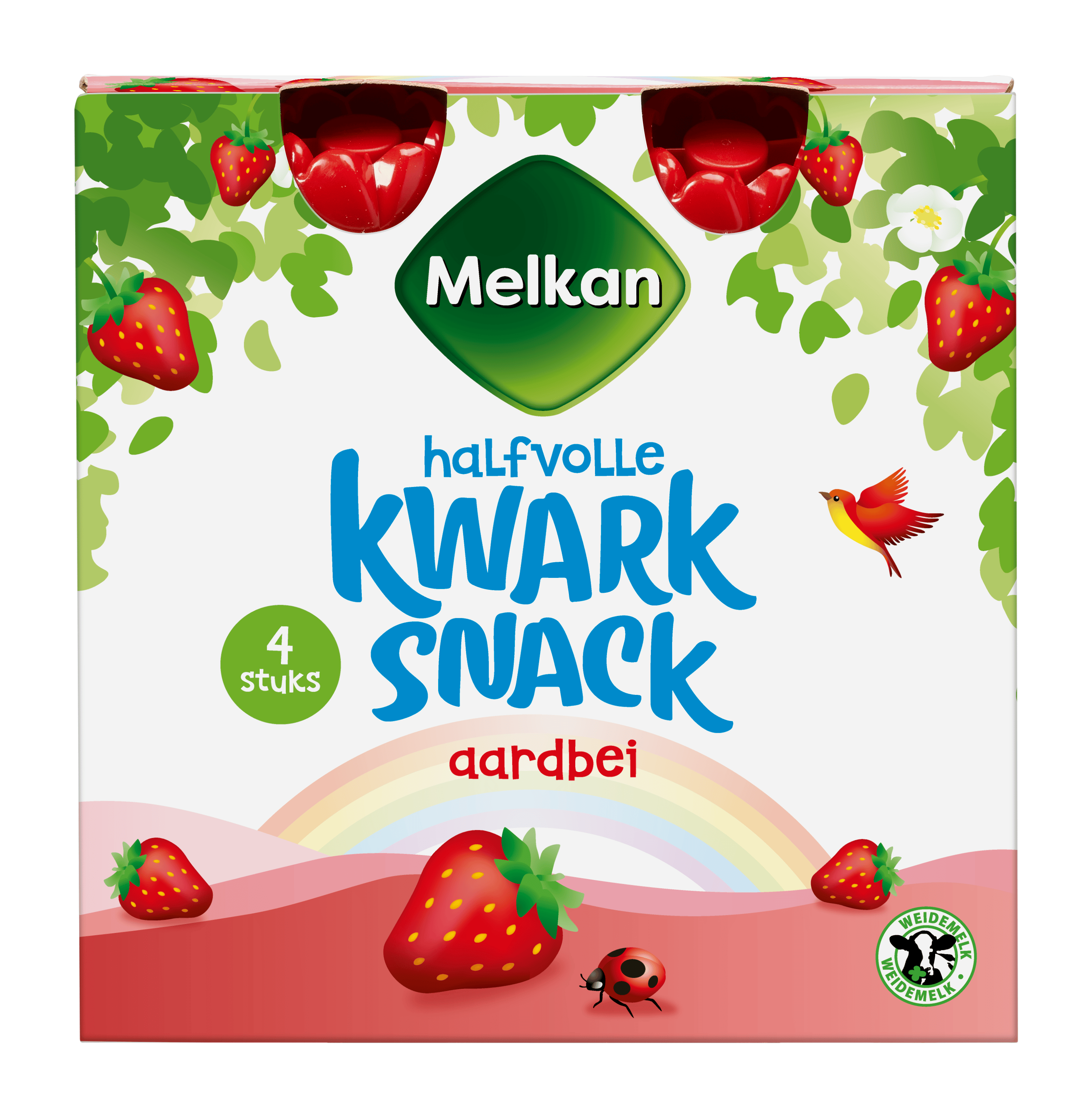 Melkan Toetiemonster Zuivelsnack Halfvolle kwark aardbei 4s