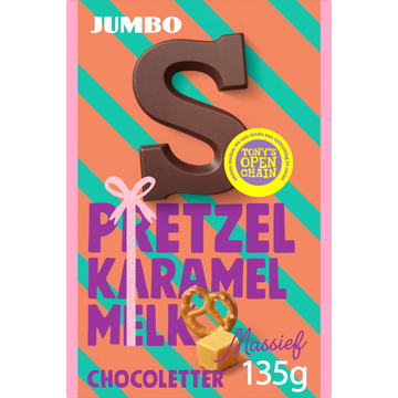 Jumbo Chocoladeletter Melk Massief Pretzel Karamel 135 g