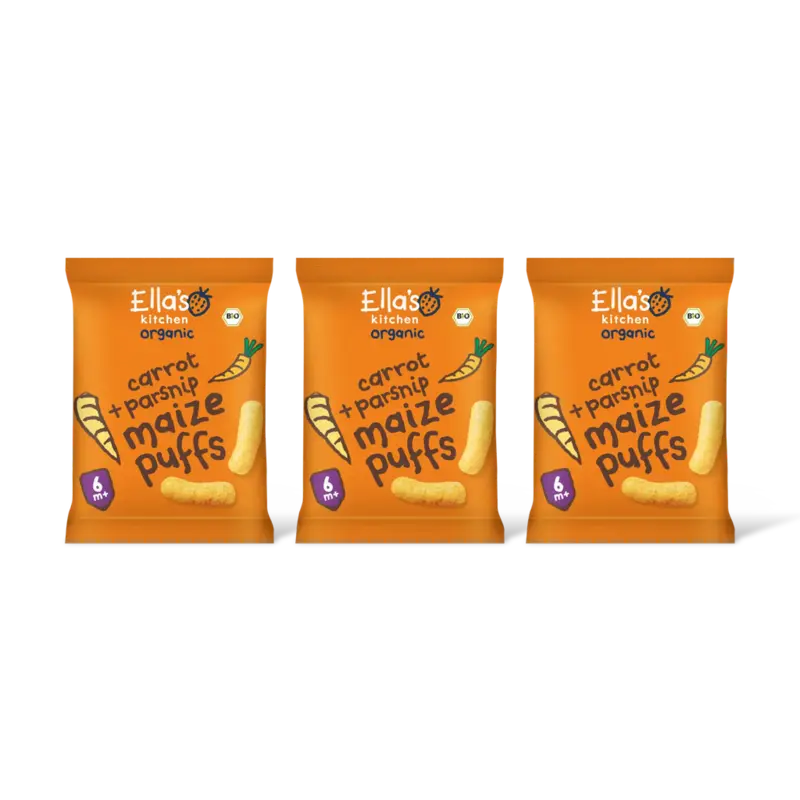 Ella's kitchen Maize puffs wortel + pastinaak 6m+ 3-pck