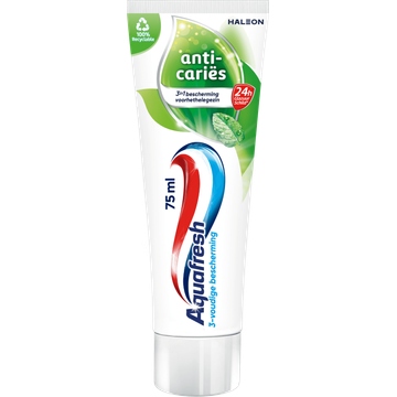 Aquafresh Anti Cariës Tandpasta voor gezonde tanden en een frisse adem 75ml, recyclebare plastic tube en dop