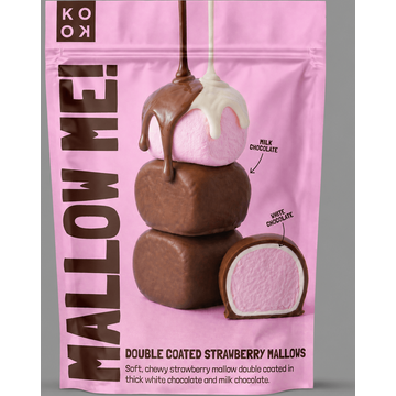 Aardbeienmarshmallow omhuld met witte en melkchocolade