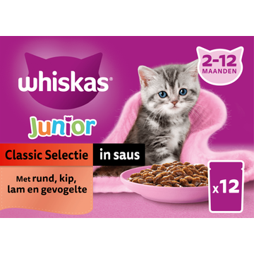 Whiskas Kattenvoer Junior - Classic selectie in saus - maaltijdzakjes 12x85g