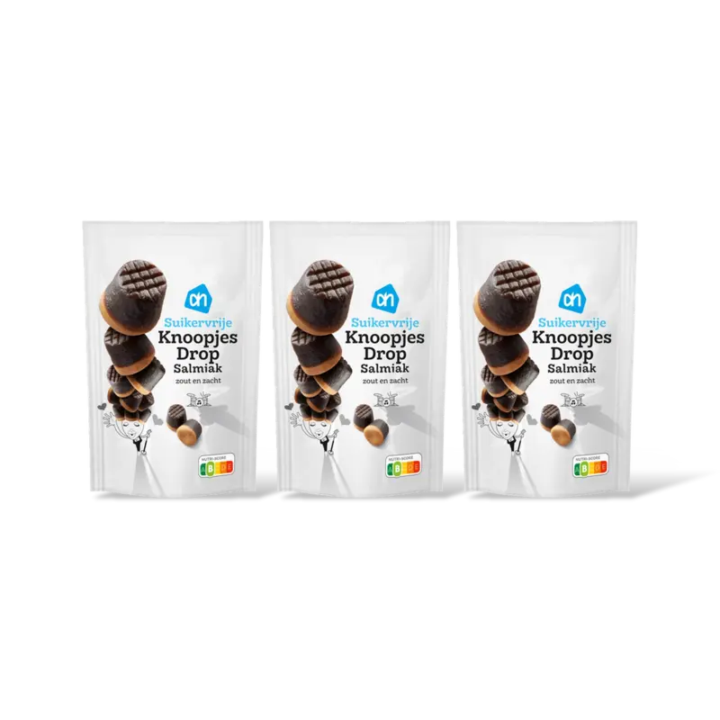 AH Knoopjesdrop salmiak suikervrij 3-pack