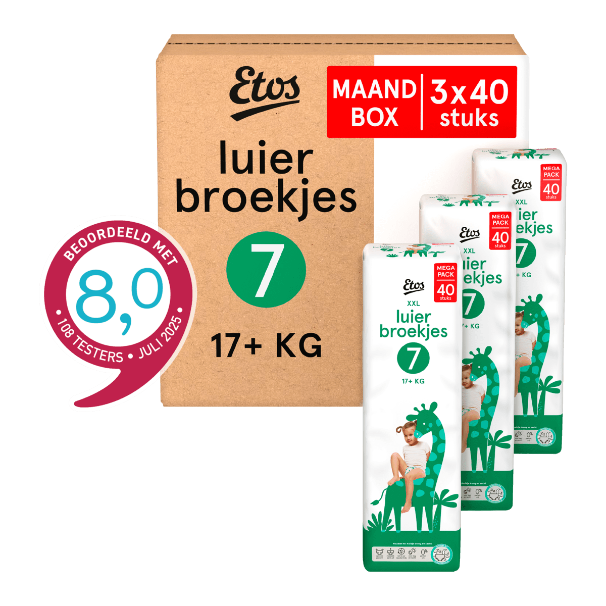Etos Luierbroekjes XXL Maat 7 17+ kg  Maandbox 120 stuks