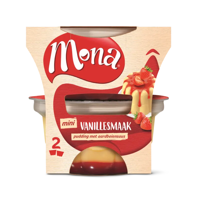Mona Pudding vanille met aardbeiensaus duo