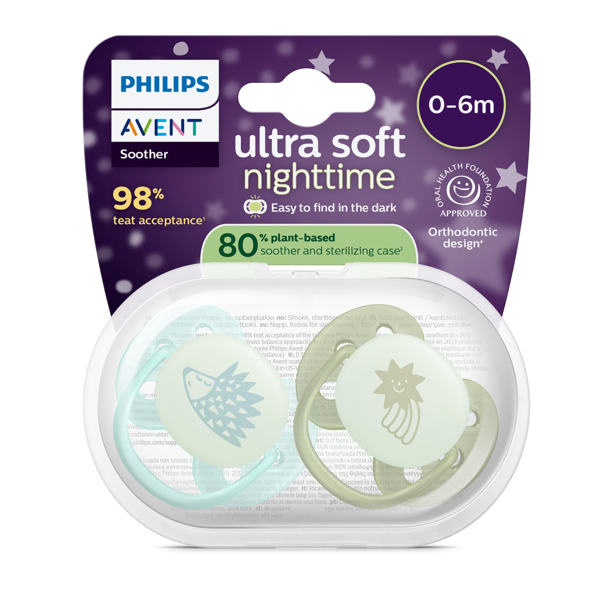 Philips Avent Fopspeen Ultra Soft Nighttime 0-6M SCF094/01 2 stuks