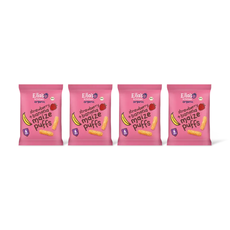 Ella's kitchen Maize puffs aardbei + banaan 6m+ bi 4-pk