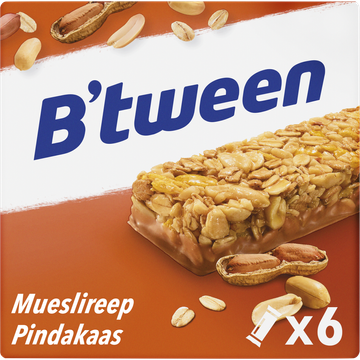 B'tween Mueslireep Pindakaas 6x25g