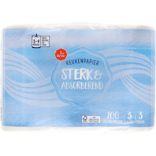 1 de Beste Keukenpapier 3 rollen 3 laags