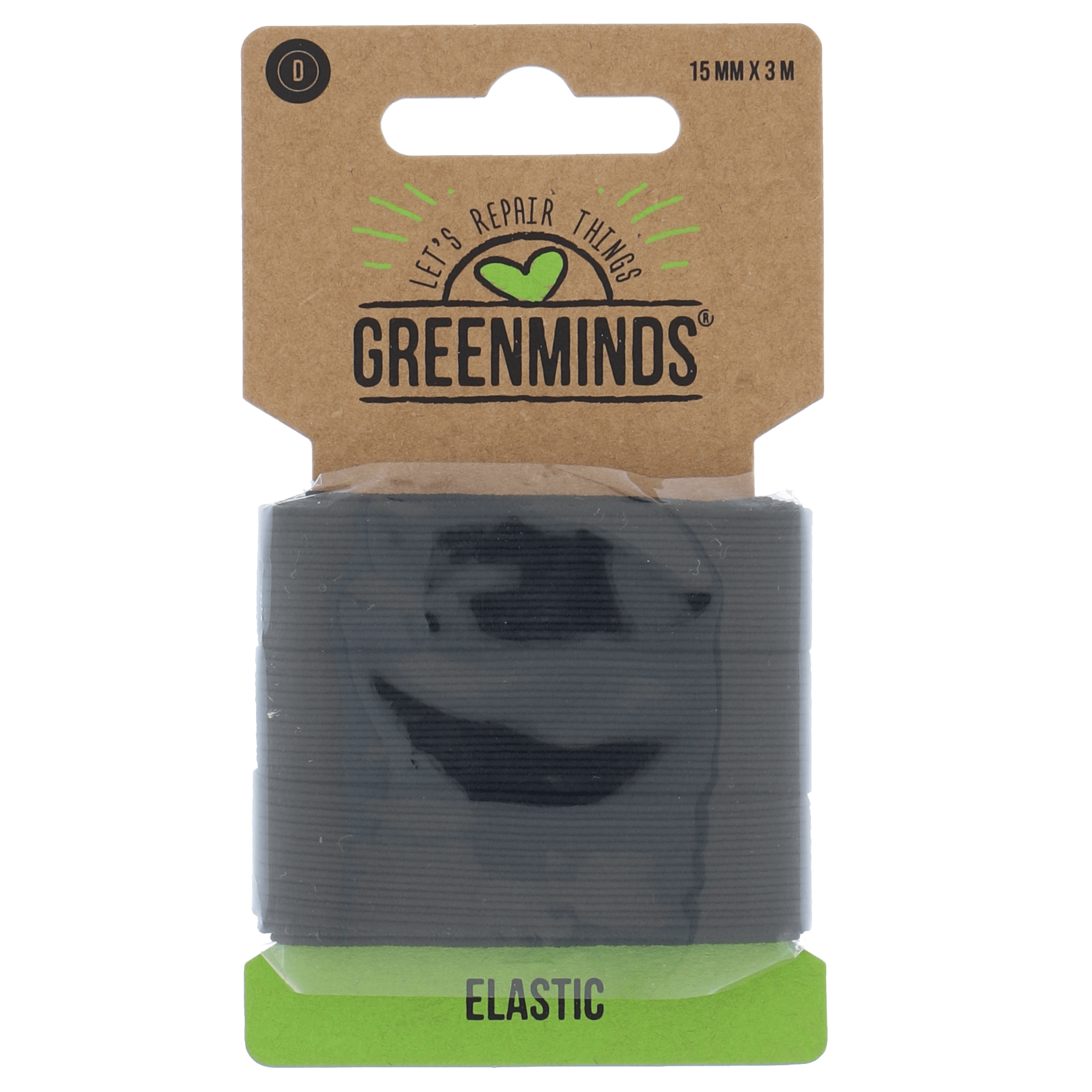 Greenminds Elastiek Zwart 15mm 3mtr