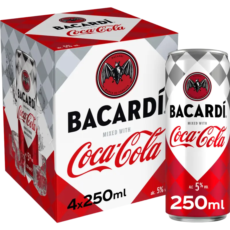 Bacardi Rum mixed with Coca-Cola 4-pack