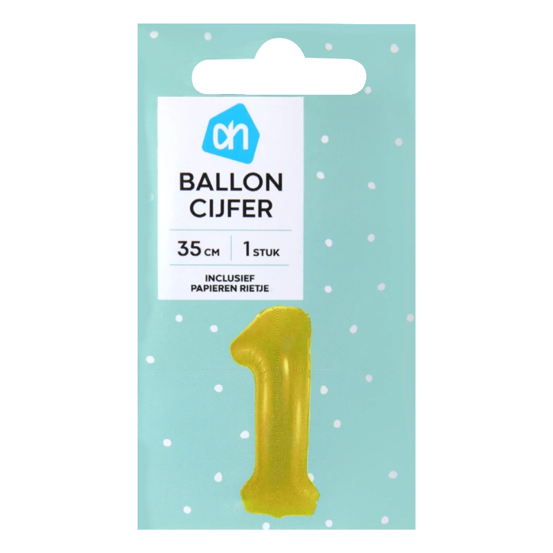 AH Folieballon nummer 1 goud 36cm