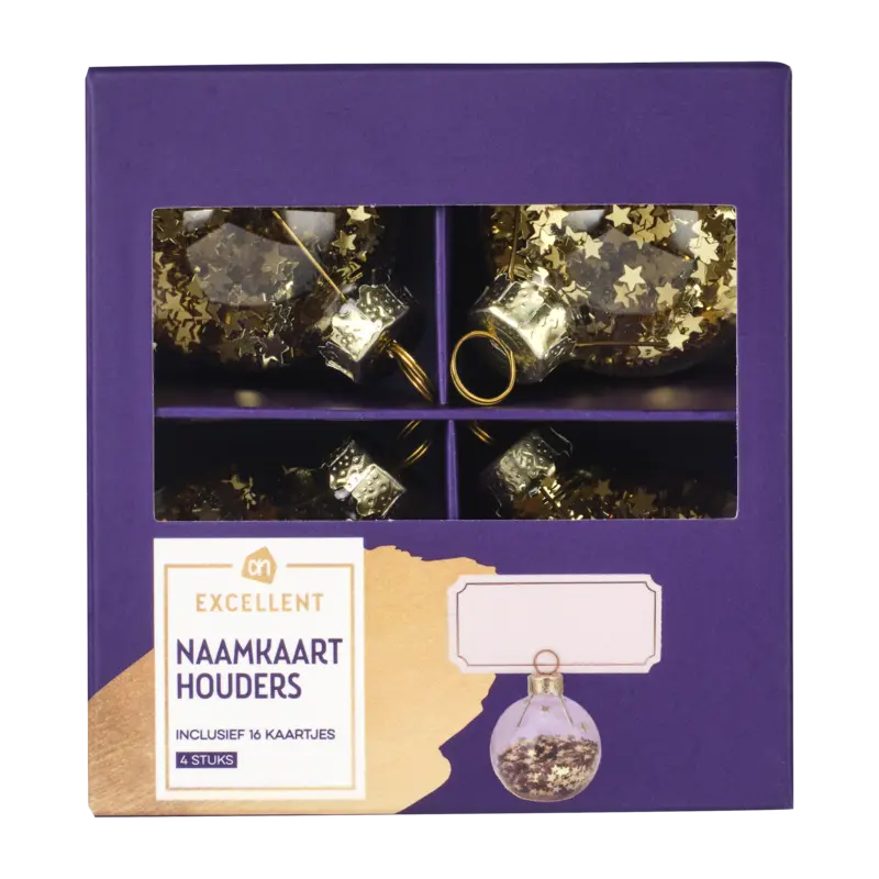 AH Excellent Naamkaarthouder kerstbal glitter
