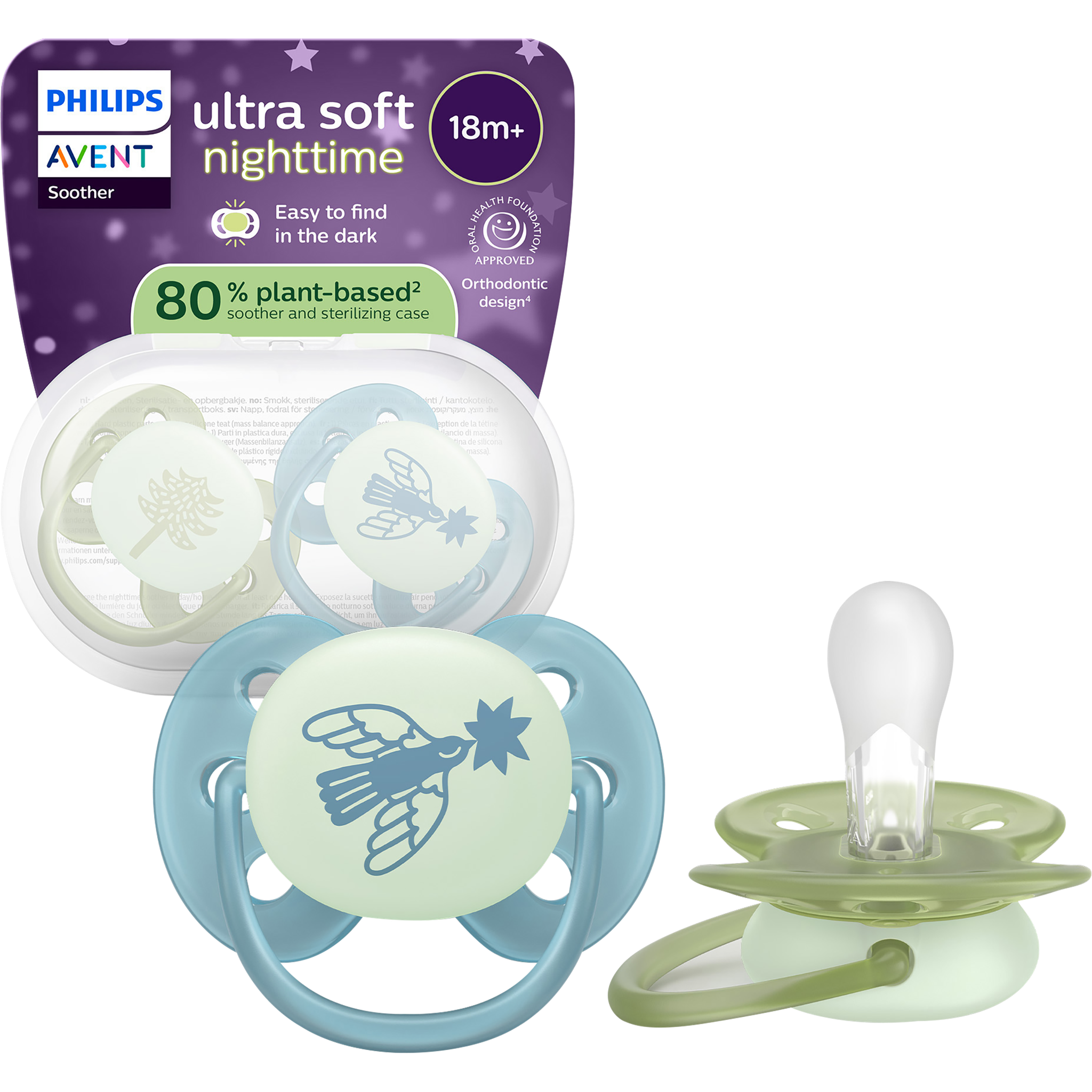 Philips Avent Fopspeen Ultra Soft Nighttime 18M+ SCF094/05 2 stuks
