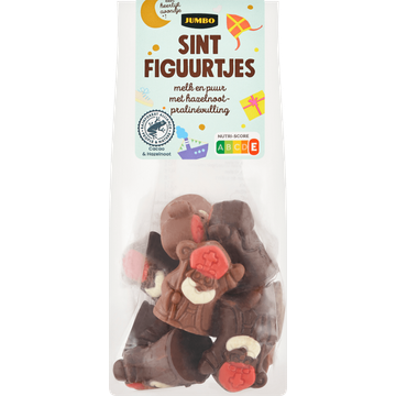 Jumbo Sint Figuurtjes Melk en Puur met Hazelnoot-Pralinévulling 125g