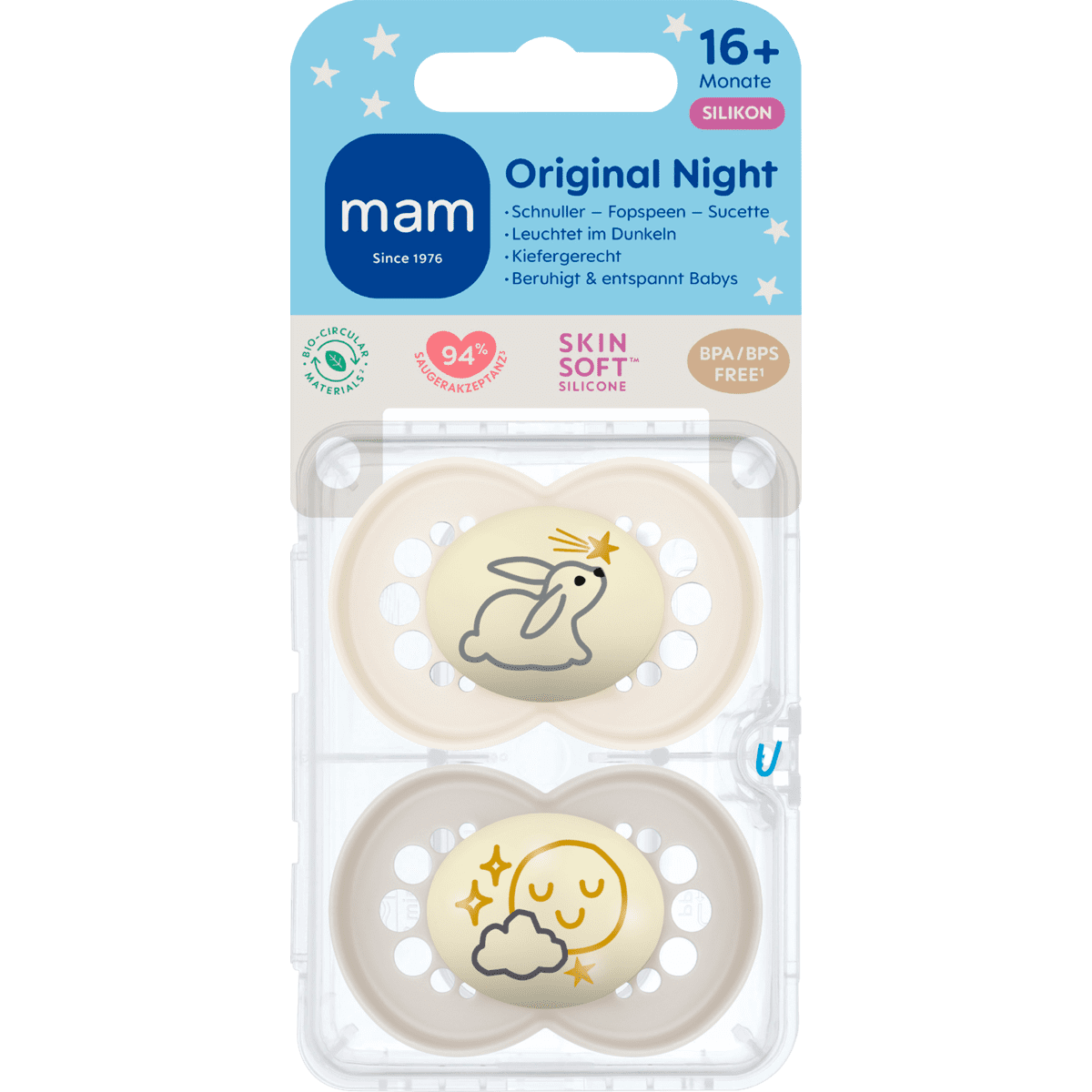 MAM Original Fopspeen Night 16+ Maanden Beige 2 stuks