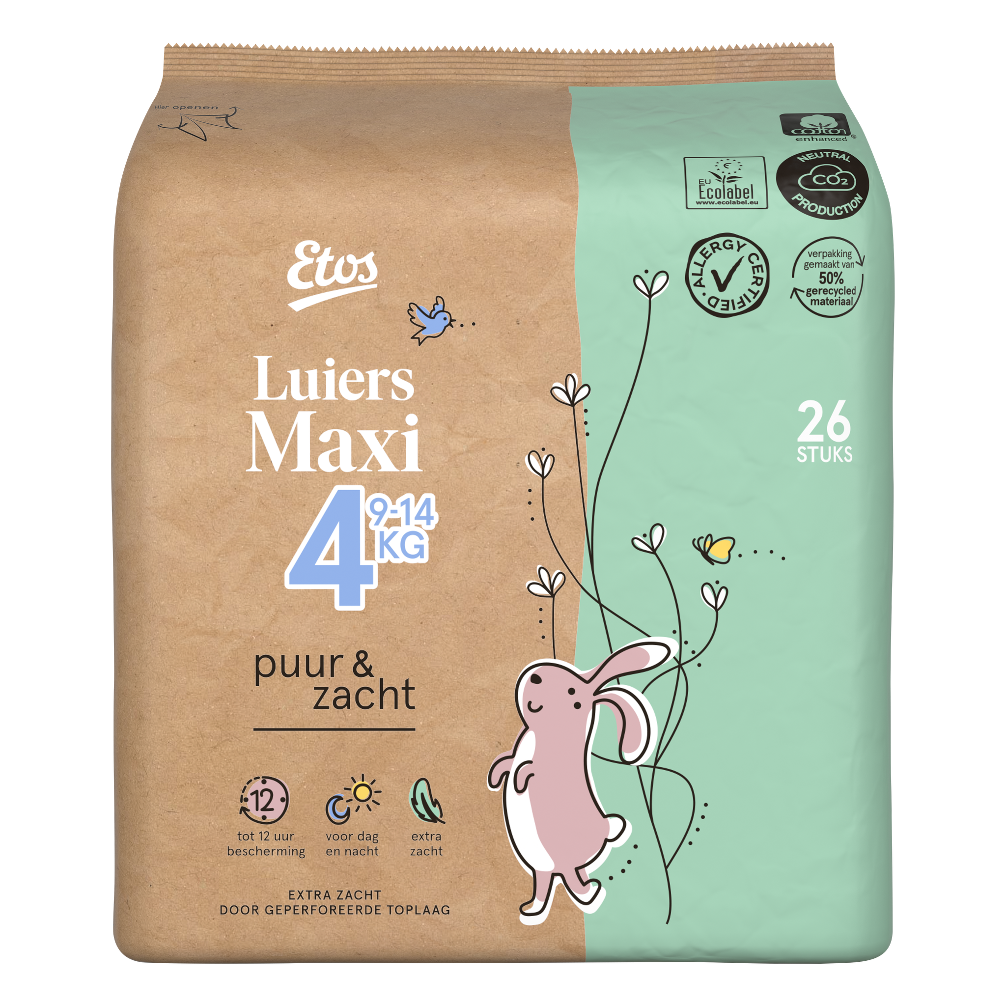 Etos Puur & Zacht Luiers Maxi Maat 4 9-14 kg 26 stuks