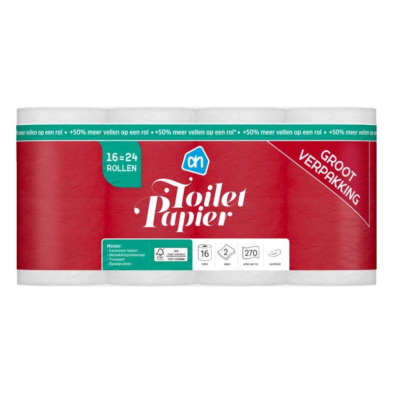 AH Toiletpapier 2-laags 16=24 rollen