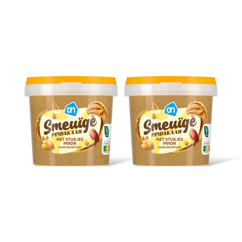 AH Smeuige pindakaas met stukjes pinda 2-pk