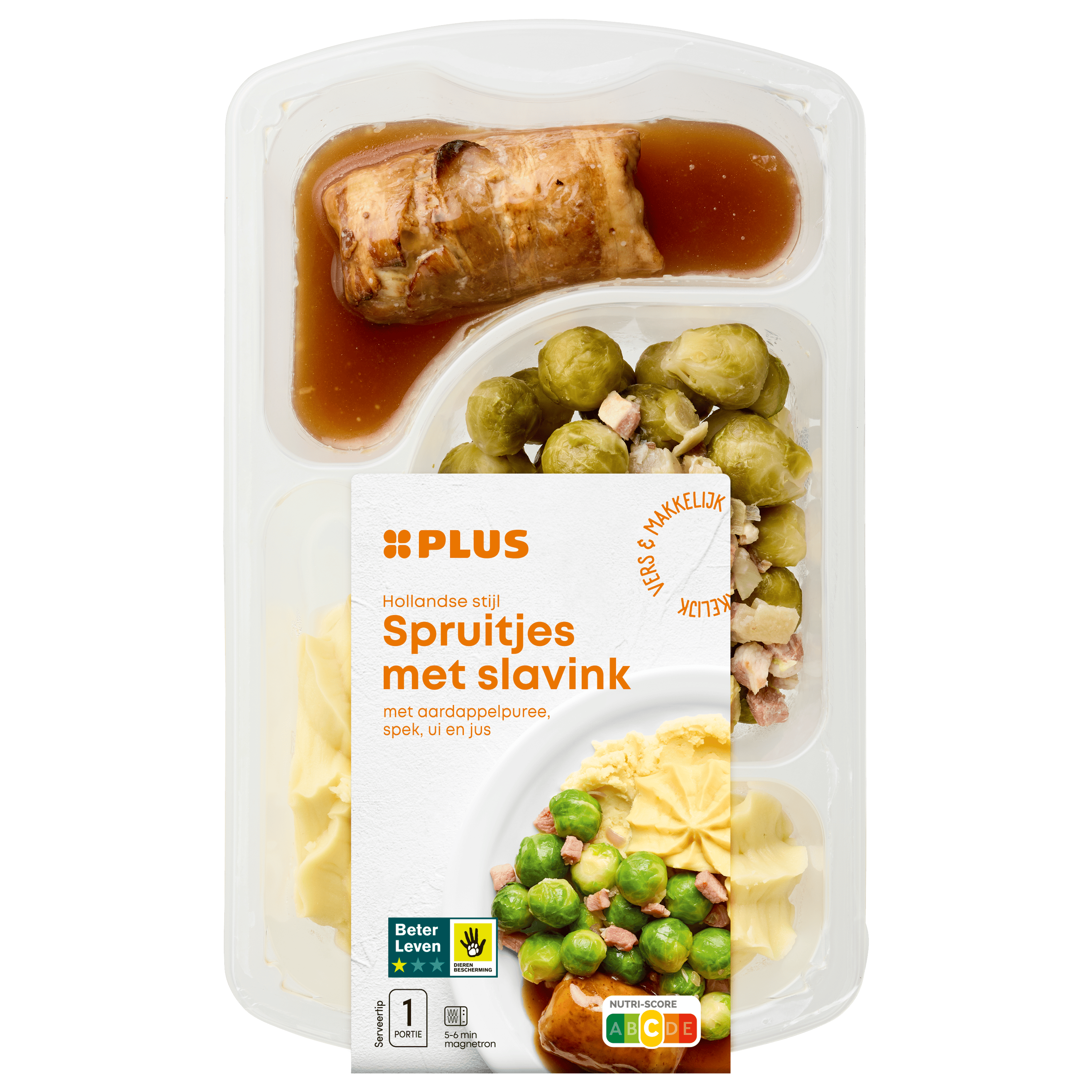 PLUS Spruitjes slavink en aardappelpuree