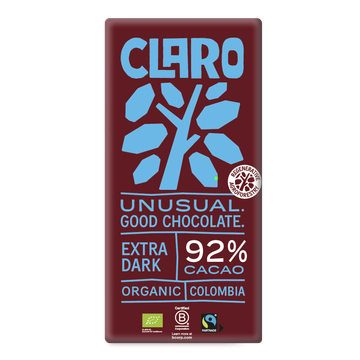 Claro Bio chocoladereep Colombia extra puur 92% 80 gram