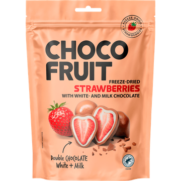 Choco Fruit Aardbei met Witte chocolade en Melkchocolade 90g