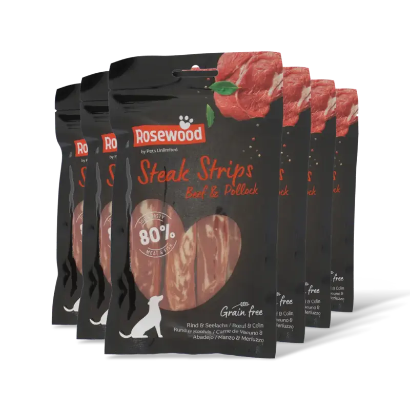 Rosewood Steak strips beef & pollock 6-pack