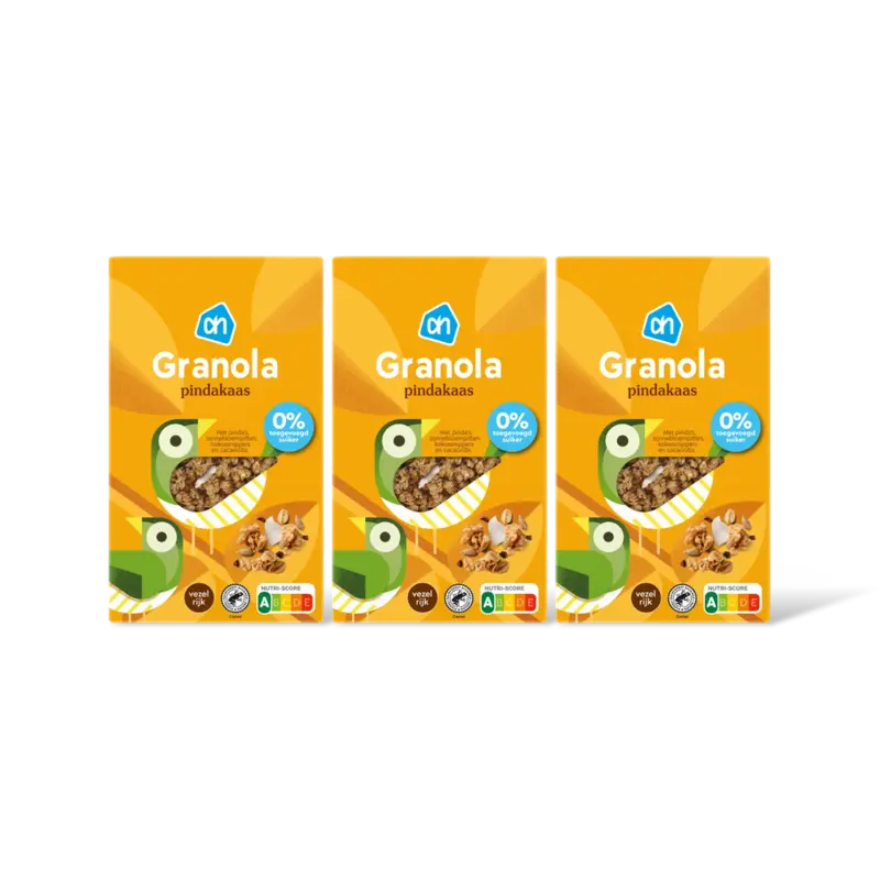 AH Granola pindakaas 0% toegev suiker 3pack