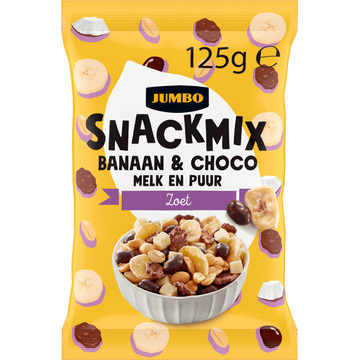 Jumbo Snackmix Banaan & Choco Melk en Puur 125 g