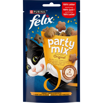 FELIX® Party Mix Original met Kip-, Lever- & Kalkoensmaak - Kattensnacks - 60g