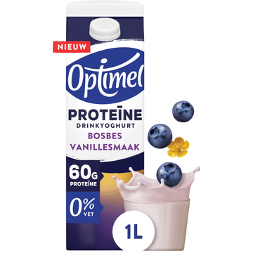 Optimel Proteïne Drinkyoghurt Bosbes Vanillesmaak 0% Vet 1L