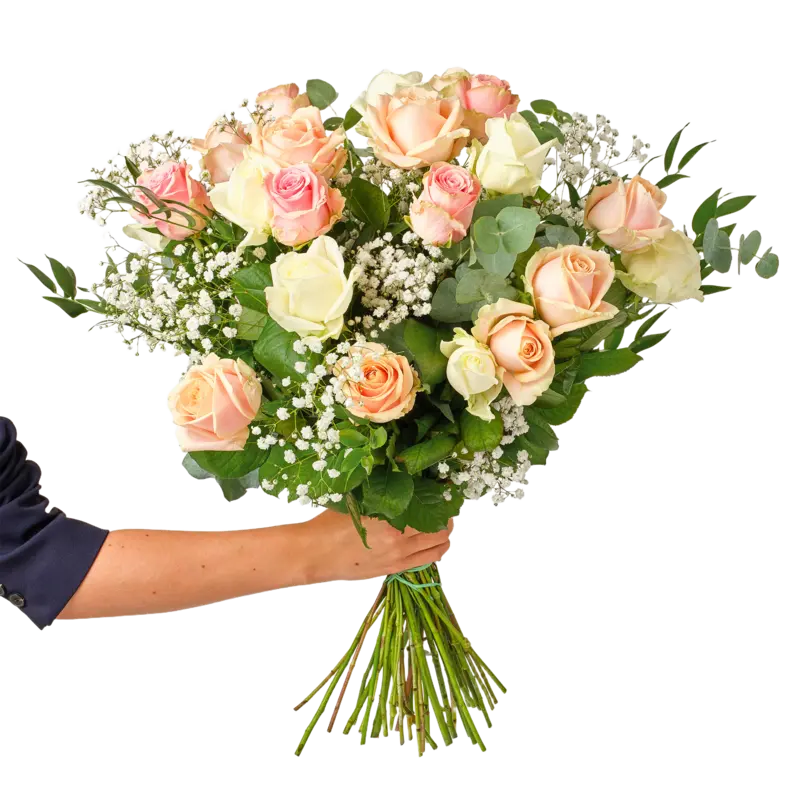 Rozenboeket pastel met groen