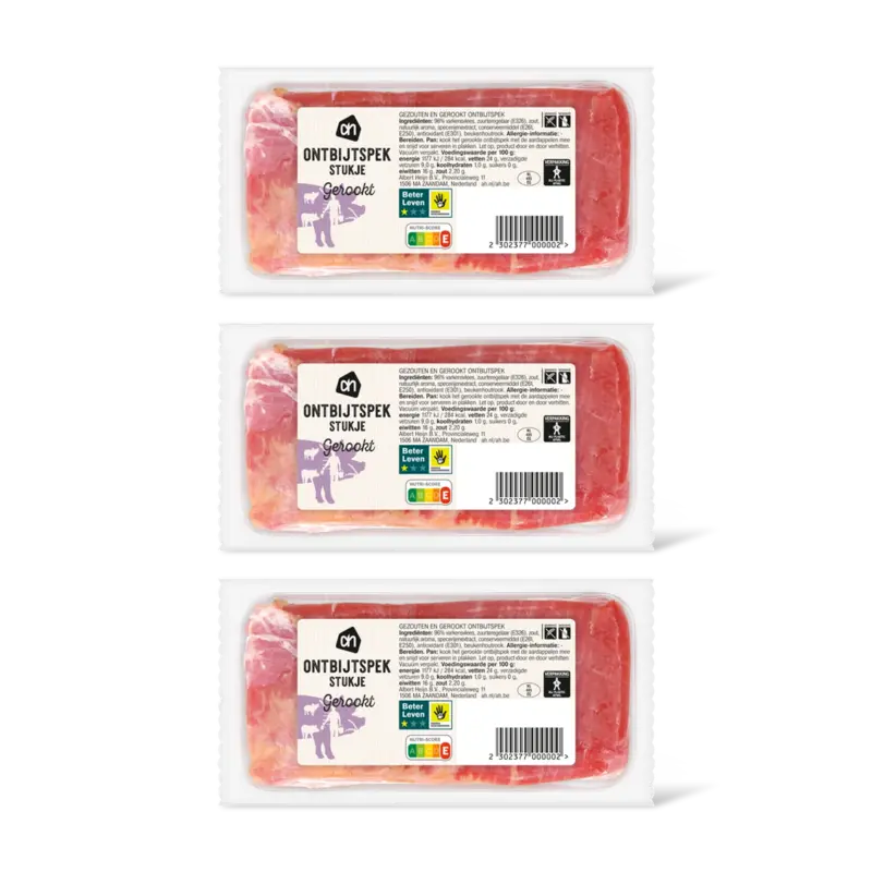 AH Gerookt ontbijtspek stukje 3-pack