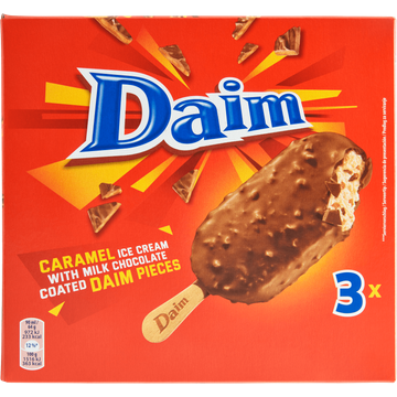 Daim Caramel Ice Cream with Milk Chocolate Coated Daim Pieces 3 Stuks 270 ml