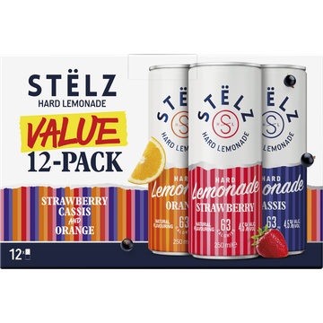 Stelz Hard Lemonade Valuepack Orange, Strawberry & Cassis 12x250ML