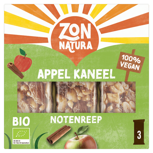 Zonnatura Biologische notenreep appel kaneel 3 stuks
