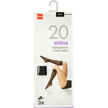 HEMA Kniekousen Glanzend 20 Denier Zwart - One Size 3 Stuks