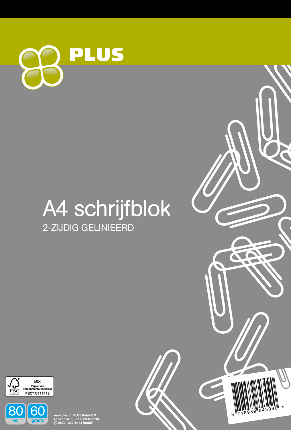 PLUS Schrijfblok A4 80 vel FSC
