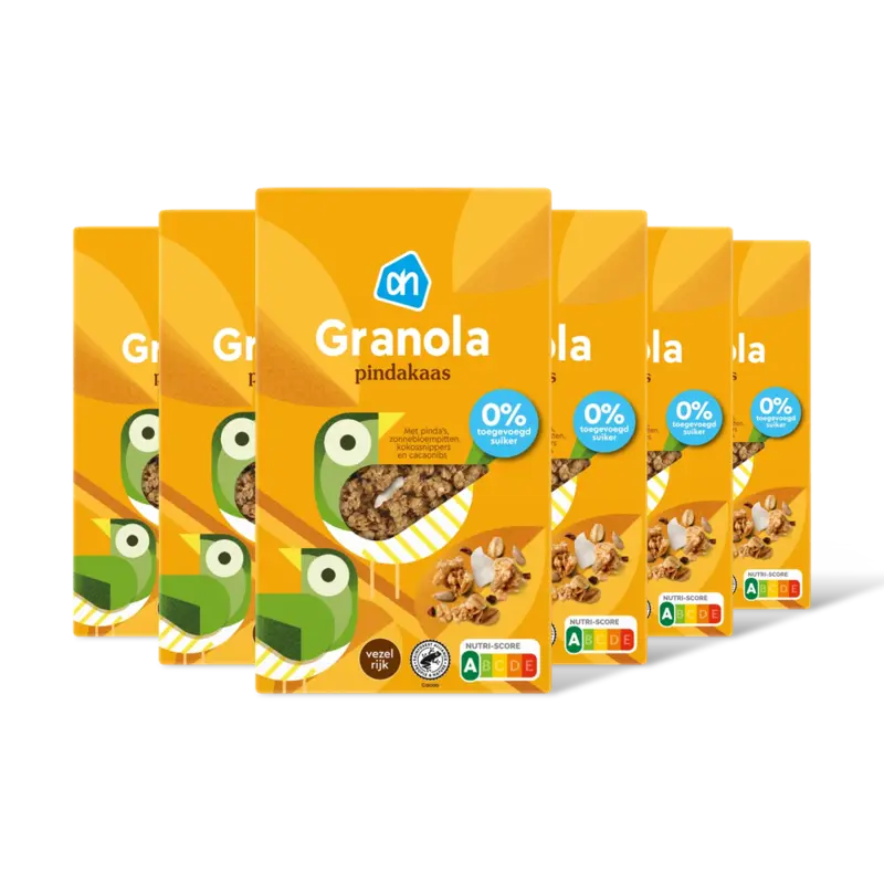 AH Granola pindakaas 0% toegevgd suiker 6pk