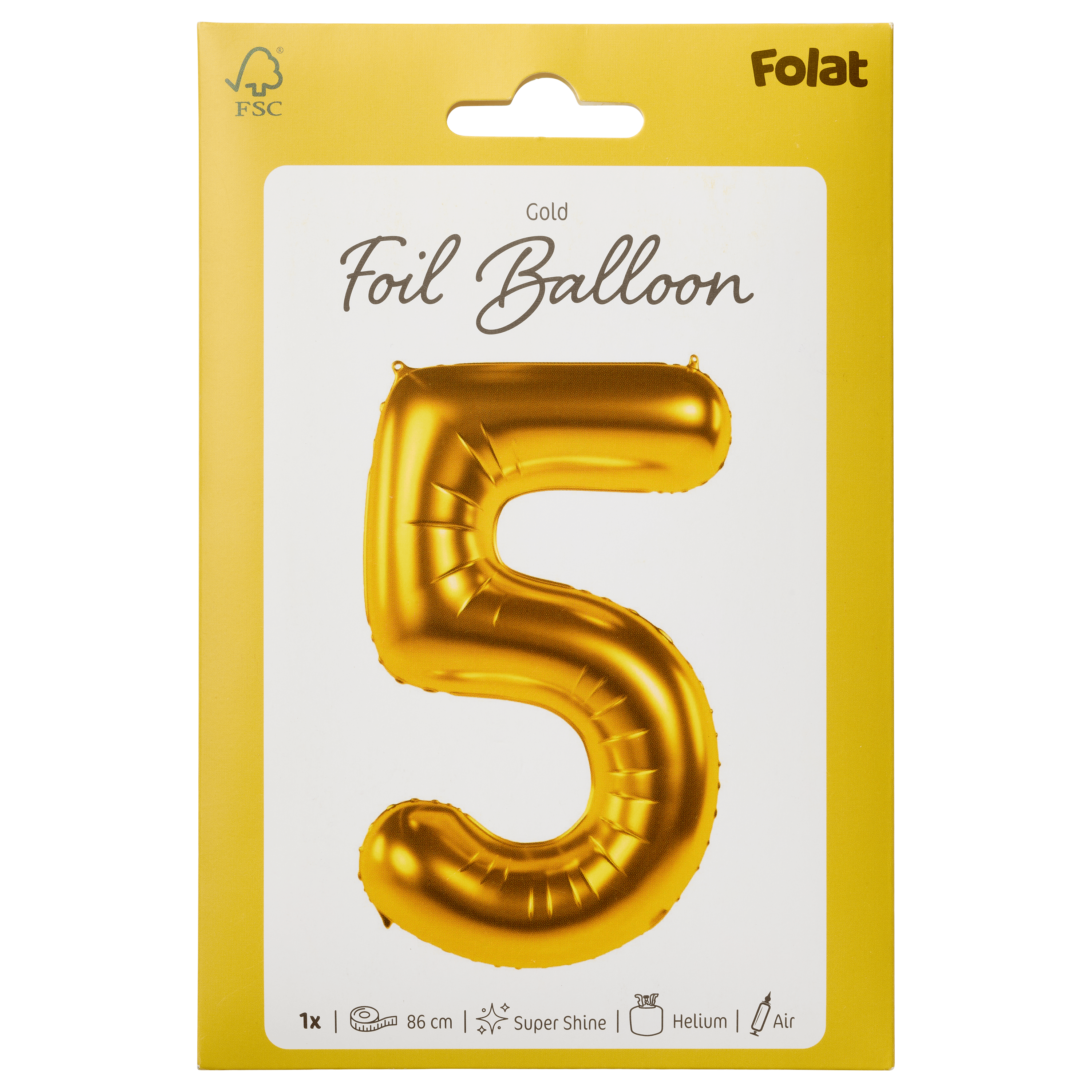 Folat Folieballon Cijfer 5 - Goud - 86 cm