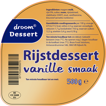 Droom Rijstdessert Vanille Smaak 500 g