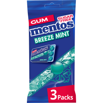 Mentos Gum Breeze Mint Suikervrij Blister 3-pack
