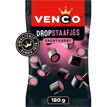 VENCO Dropstaafjes met Aardbeiensmaak 180g