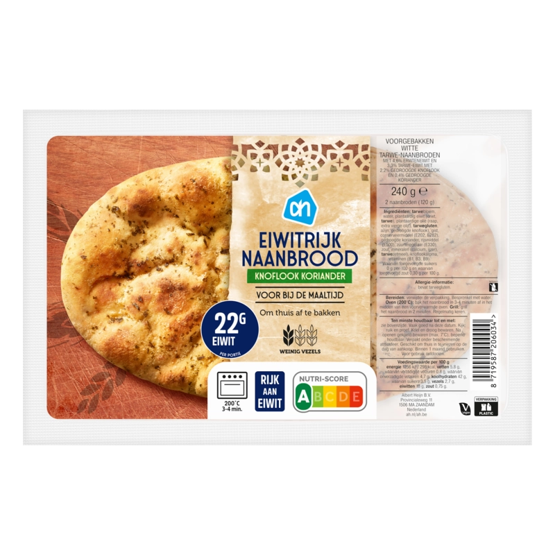 AH Eiwitrijk naanbrood knoflook koriander