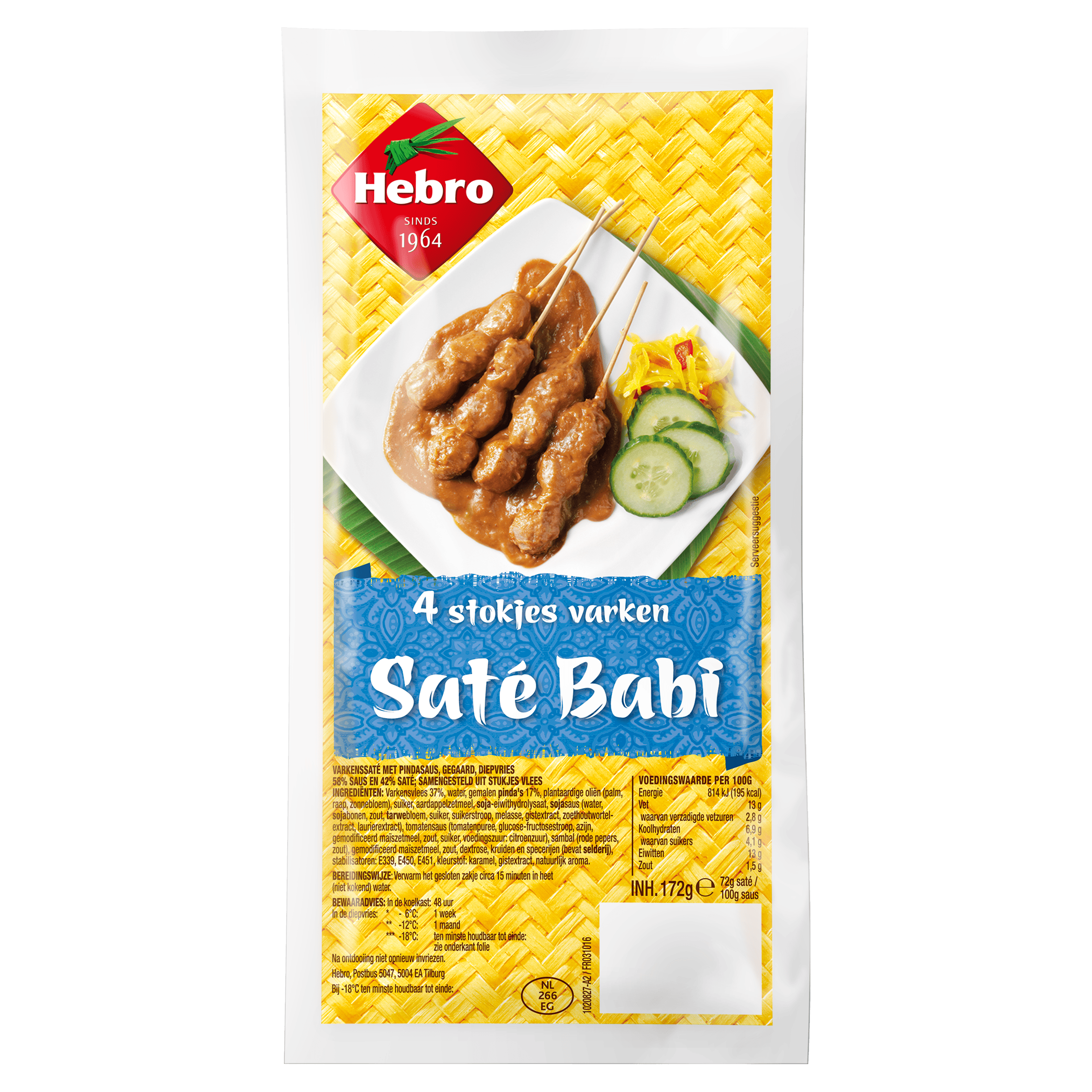 Hebro 4 Stokjes Varkensaté Babi