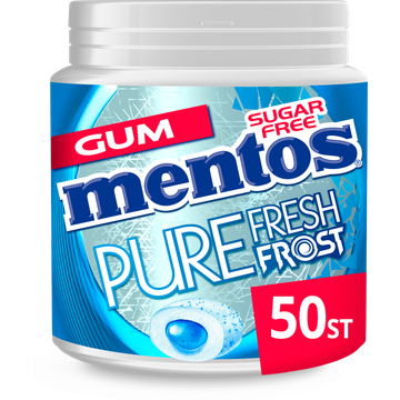 Mentos Gum Pure Fresh Frost Euca Menthol Suikervrij Pot 50 stuks