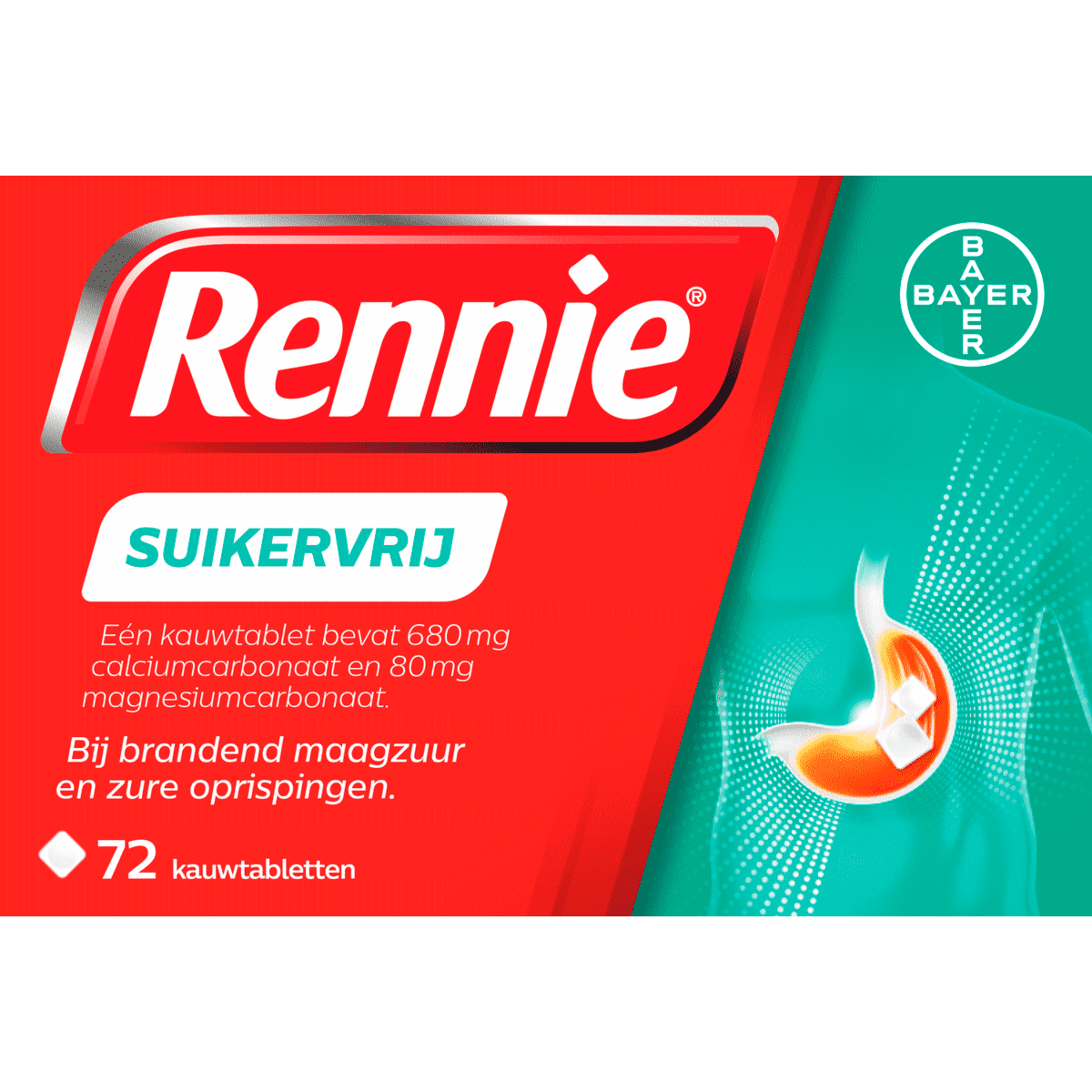 Rennie Suikervrij Kauwtabletten Bij Brandend Maagzuur 72 stuks