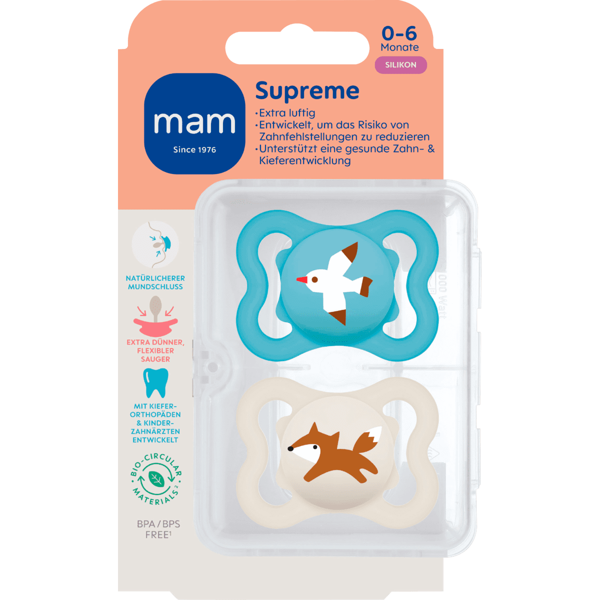 MAM Supreme Fopspenen 0-6 Maanden Blauw 2 stuks