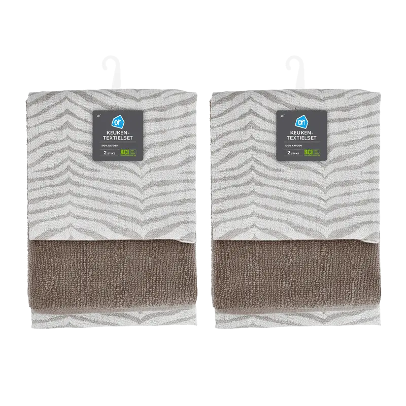 AH Keuken- en theedoek taupe set 2-pack